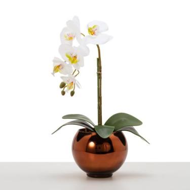 Imagem de Arranjo De Orquídea Artificial Silicone Com Vaso Vidro Wood Espelhado 
