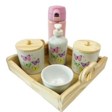 Imagem de Kit Higiene Bebê Borboletas Menina com Garrafa Térmica - Dóia Kids, Bo