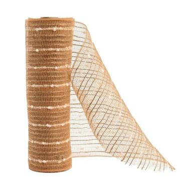Imagem de Tela Decorativa Fita Natal Malha Tule Sisal Flocos de Algodão 26cm x 5