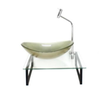 Imagem de Kit cuba de vidro oval 10mm champanhe tampo 40cm incolor com suporte t