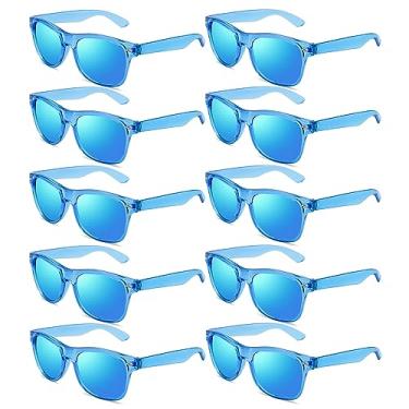 Imagem de Pibupibu Pacote com 10 óculos de sol azuis a granel, cores neon retrô dos anos 80, conjunto de lembrancinhas de festa