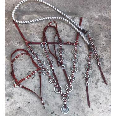 Imagem de Bursal Argolas Inox Virola Rédea Cabeçada Peitoral Para Cavalo, muares