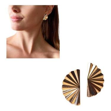 Imagem de Brinco Leque Semijoia Elegante Banho 18k 1 Ano De Garantia - Amillus, 