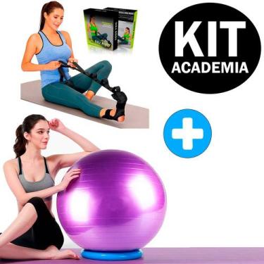 Imagem de Kit Bola Suíça Pilates Yoga 55cm + Alongador de Pernas Faixa Alongamen