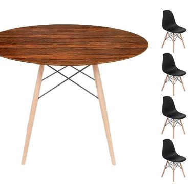 Imagem de Conjunto Mesa Eames Eiffel Dsw Redonda Pau Ferro 90cm + 4 Cadeiras Eames Dsw - Preta