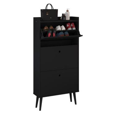 Imagem de Sapateira Vertical Dark 3 Gavetas Basculantes Organizadora Calçados Retrô - Preto - RPM Móveis