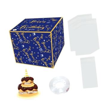 Imagem de Esquirla Caixa de presente de gaveta de dinheiro de aniversário, conjunto faça você mesmo, caixa de dinheiro de aniversário para presente, caixa de presente de, Azul