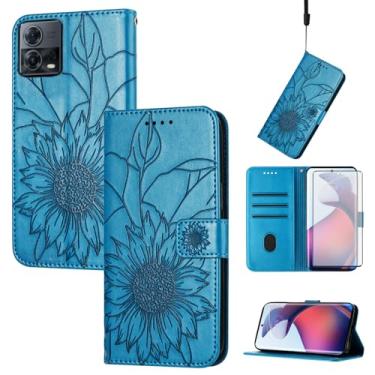 Imagem de Asuwish Capa de telefone para Motorola Edge 30 Fusion/Moto S30 Pro 5G com protetor de tela de vidro temperado e estampa floral, capa carteira de couro com suporte para cartão, acessórios de celular