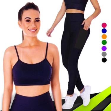 Imagem de Conjunto Top fitness ALÇA FINA bojo Feminino + CALÇA leg LEGGING BOLSO