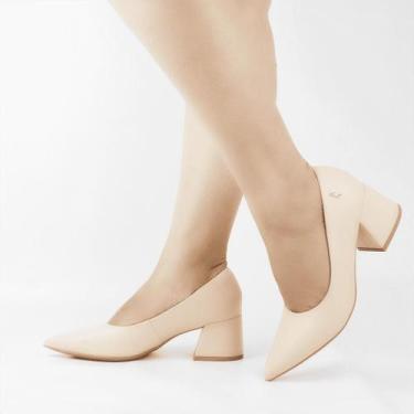 Imagem de Scarpin Salto Bloco Couro - USAFLEX, Vanilla, 37