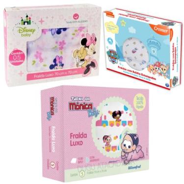 Imagem de Fraldas De Pano 15 Unidades Bebê Personagens Luxo Grande 70x70cm Alta 
