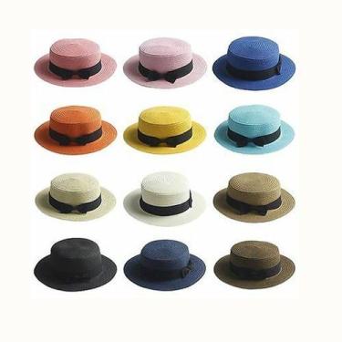 Imagem de Chapéu Redonda Palha Boater Palheta Praia Feminina Unisex - oem, caram