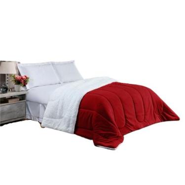 Imagem de Coberdrom Solteiro Dupla Face Sherpa Pele D Carneiro Edredom - Bordado
