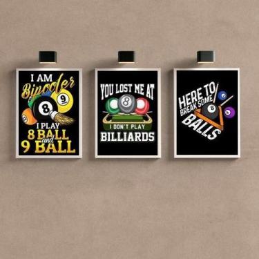 Imagem de Kit 3 Quadros Decorativos Sinuca Bilhar 24X18Cm - Quadros On-Line
