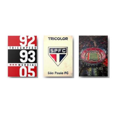 Imagem de Kit de 3 Quadros Placas Aluminio 20x28 Tricolor São Paulo FC - ocamelo