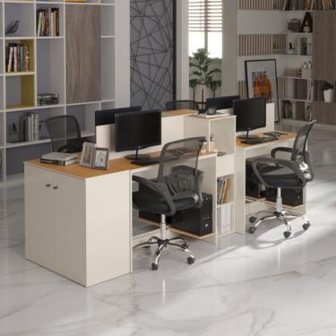 Imagem de Estação de Trabalho 4 Lugares Office Smart 4 Mesas 2 Armários 1 Aparador