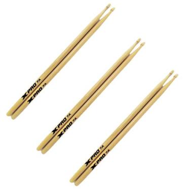 Imagem de Kit Baqueta 7A Ponta De Madeira 3 Pares X-PRO C.IBANEZ