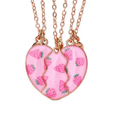 Imagem de Colar Best Friend para 3, pingente magnético combinando com coração de desenho animado, 3 peças, joia de amizade BFF, Medium, Zinco, Zircônia cúbica