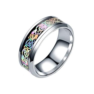 Imagem de HIJONES Anel giratório unissex de fibra de carboneto, dragão celta, anel giratório de aço inoxidável, Metal, Metal