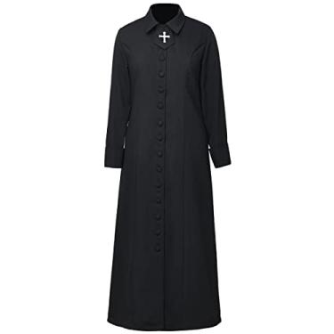 Imagem de BLESSUME Roupão feminino clero Roman Cassock Single Breasted Minister Choir Cassock Robe Clero Púlpito Vestment, Preto, M
