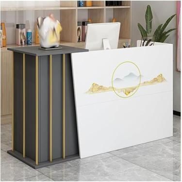 Imagem de Balcão de recepção simples e moderno supermercado loja de conveniência hotel pequeno bar salão de beleza loja de roupas caixa balcão de caixa para salão recepção R, impressão off-white, 140 cm/55,11