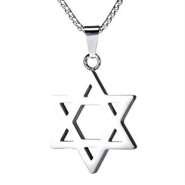 Imagem de Colar unissex com pingente de estrela de Davi judaica de aço inoxidável preto dourado prata, corrente de 61 cm, Aço inoxidável