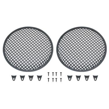 Imagem de FDXGYH Pacote com 2 capas de grade para alto-falante de malha de metal com furo quadrado de 25,4 cm, capa protetora para grade de subwoofer com parafusos de montagem para alto-falante de carro de