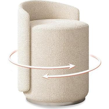Imagem de Generic Banqueta moderna giratória 360 para sala de maquiagem, quarto, jantar; encosto baixo, sem braços, couro poliuretano, bege