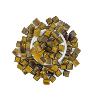 Imagem de Cabochões Quadrados de Pedra, 12 mm, Pacote com 10 Peças (Olho de Tigre)