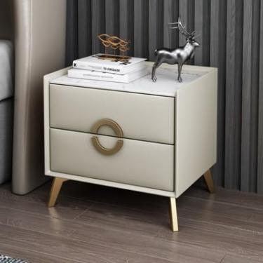 Imagem de Mesa de cabeceira pequena para móveis de quarto, cômoda de madeira para quarto, mesa lateral de café com armazenamento, mesa de cabeceira com 2 gavetas, mesa de cabeceira de madeira maciça, cor creme,