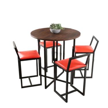 Imagem de Conjunto Mesa Redonda Imbuia 4 Cadeiras Pequena Estofado Industrial Black (VERMELHO)