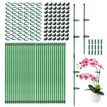Imagem de 165 peças de estacas ajustáveis para plantas, 30 conjuntos de palitos de suporte de plantas de jardim, 30 peças de suporte de fibra de vidro, 60 anéis, 60 clipes, 15 conectores para vaso de plantas,