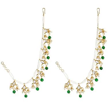 Imagem de Aheli Brinco de pingente de pérola Kundan verde banhado a ouro com corrente joias tradicionais indianas para mulheres (AH-PF37E2930)