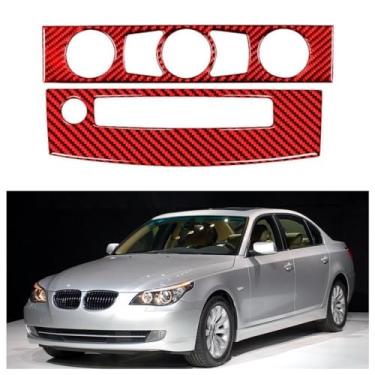 Imagem de IKUESM Compatível com BMW Série 5 E60 2004-2010 Acessórios Interior de fibra de carbono Ar condicionado do carro Painel de controle de CD Adesivos de moldura de cobertura de acabamento(Style C(Red))