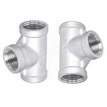 Imagem de TL TOOLEGIN T NPT de 1/5.1 cm, encaixe de tubulação fêmea de aço inoxidável 304, encaixe de tubo de mangueira fundido de 3 vias para gás, óleo, linha de água, pacote com 2