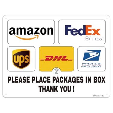 Imagem de Placas de entrega para pacotes de 23 x 30 cm. Coloque os pacotes na caixa Placa de entrega de alumínio para uso externo Instruções de entrega para Amazon USPS UPS Walmart DHL Fedex, fácil de montar