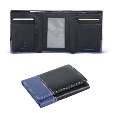 Imagem de Carteira masculina fina RFID – Carteira de couro legítimo com bolso frontal com três dobras, Preto/azul, Small, Carteira RFID