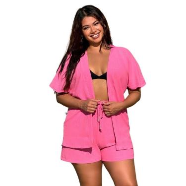 Imagem de CONJUNTO FEMININO KIMONO/CARDIGAN E SHORT PLUS SIZE-Feminino