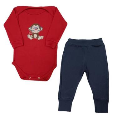 Imagem de Conjunto Body Bebê Manga Longa Macaco de Óculos + Calça - Mellane Baby