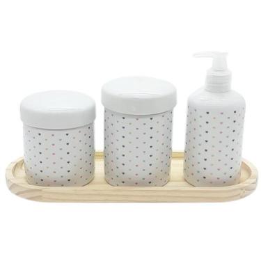 Imagem de Kit higiene 4 peças Poá - Bandeja Oval - Peças porcelana - Antilope De