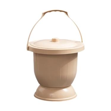 Imagem de predolo Potão de câmara de câmara com tampa de petrenamento de petro de urinol spittoon portátil para carros acampando fêmeas idosos adultos para crianças, Khaki L