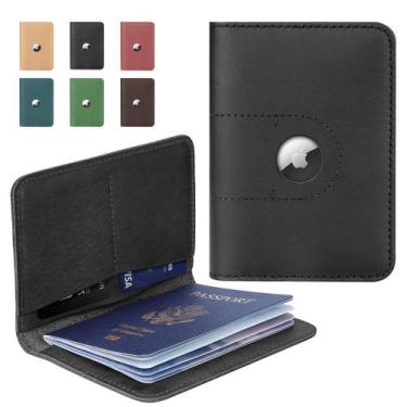 Imagem de Porta-Passaportes de Couro Genuíno ALLIVE com Compartimento AirTag - P