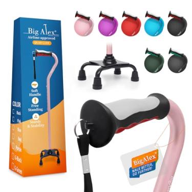 Imagem de BigAlex Bengala Quad, Bengala Dobrável Ajustável Para Homens E Mulheres Com Base Estável De 4 Pontas Para Estabilidade E Equilíbrio Extras, Resistente, Leve, Cabo Macio Com Deslocamento Para Idosos