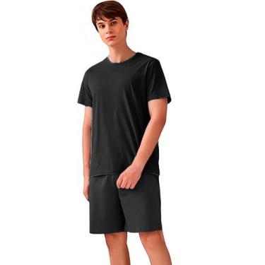 Imagem de Pijama De Calor Leve Fresquinho Conjunto Masculino Slim Fitness, Preto