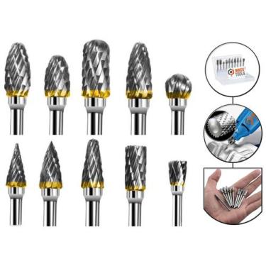 Imagem de Jogo de 10 Fresa Metal Duro Tungstenio Gravação Mini Retifica Dremel -