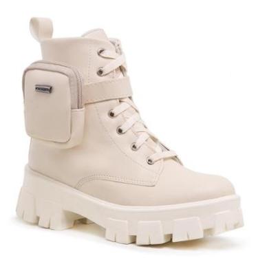 Imagem de Bota Feminina Tratorada Coturno Fashion Off-White Cano Curto-Feminino