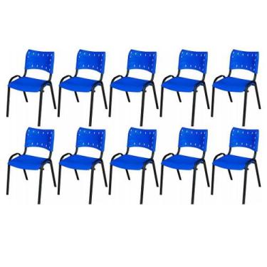 Imagem de Cadeira Iso Base Preto Escola, Escritório Azul - Kit 10 Un - LAURALAN 