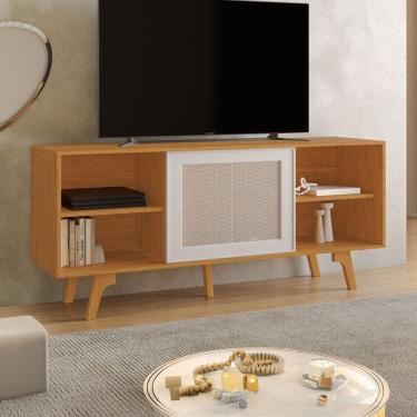 Imagem de Rack para TV Até 56 Polegadas Garra Candian 1 Porta Cinamomo/Off White - Jcm Móveis