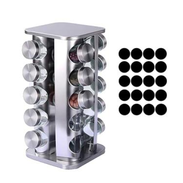 Imagem de Porta Condimentos Temperos Giratorio Quadrado Com 16 Potes De Tempero Vidro Tampa Dosadora Organizador Com Etiquetas