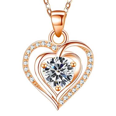 Imagem de RIVIKO Colar com pingente de coração e pedra do mês de nascimento para mulheres, prata esterlina 925, zircônia, Natal, Dia das Mães, presentes para sua mãe, esposa, Prata esterlina, Zircônia cúbica